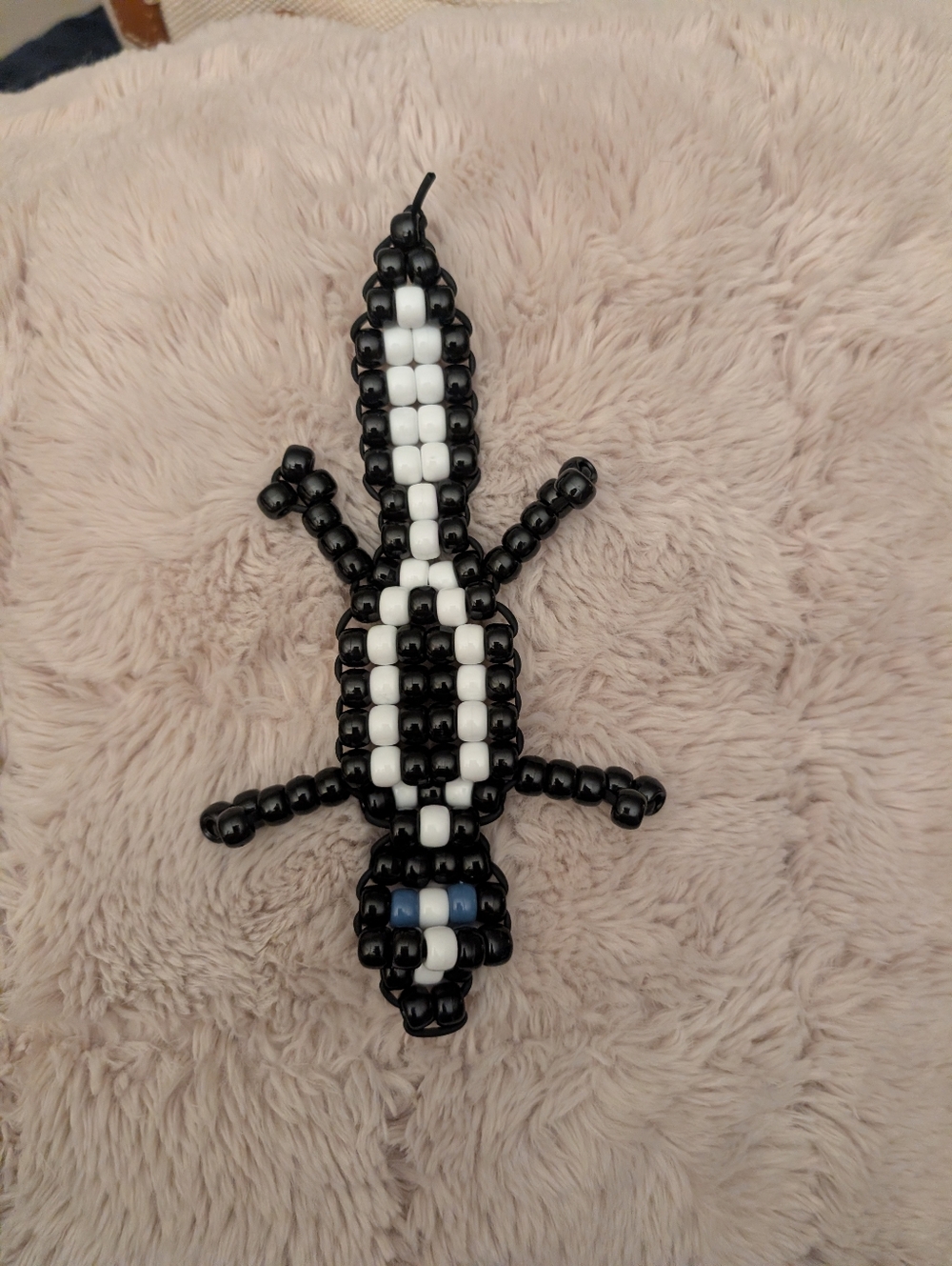 Handmade Beaded Skunk Black White Animal Keychain Charm